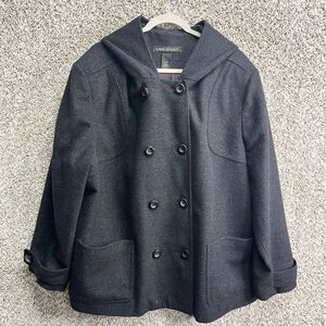 Lane Bryant Pea Coat Women’s 26/28 Gray 100% Wool Hooded Winter Plus Size